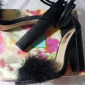 Topshop black faux rabbit fur heels